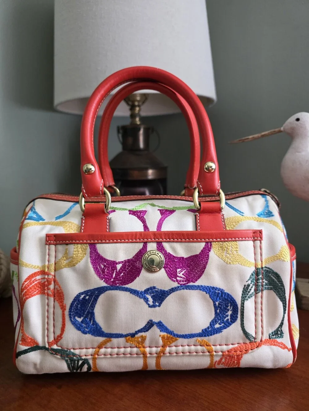 Coach 1857 Legacy Scribble Stitch Turnlock Satchel White Multicolor Bag Y2K